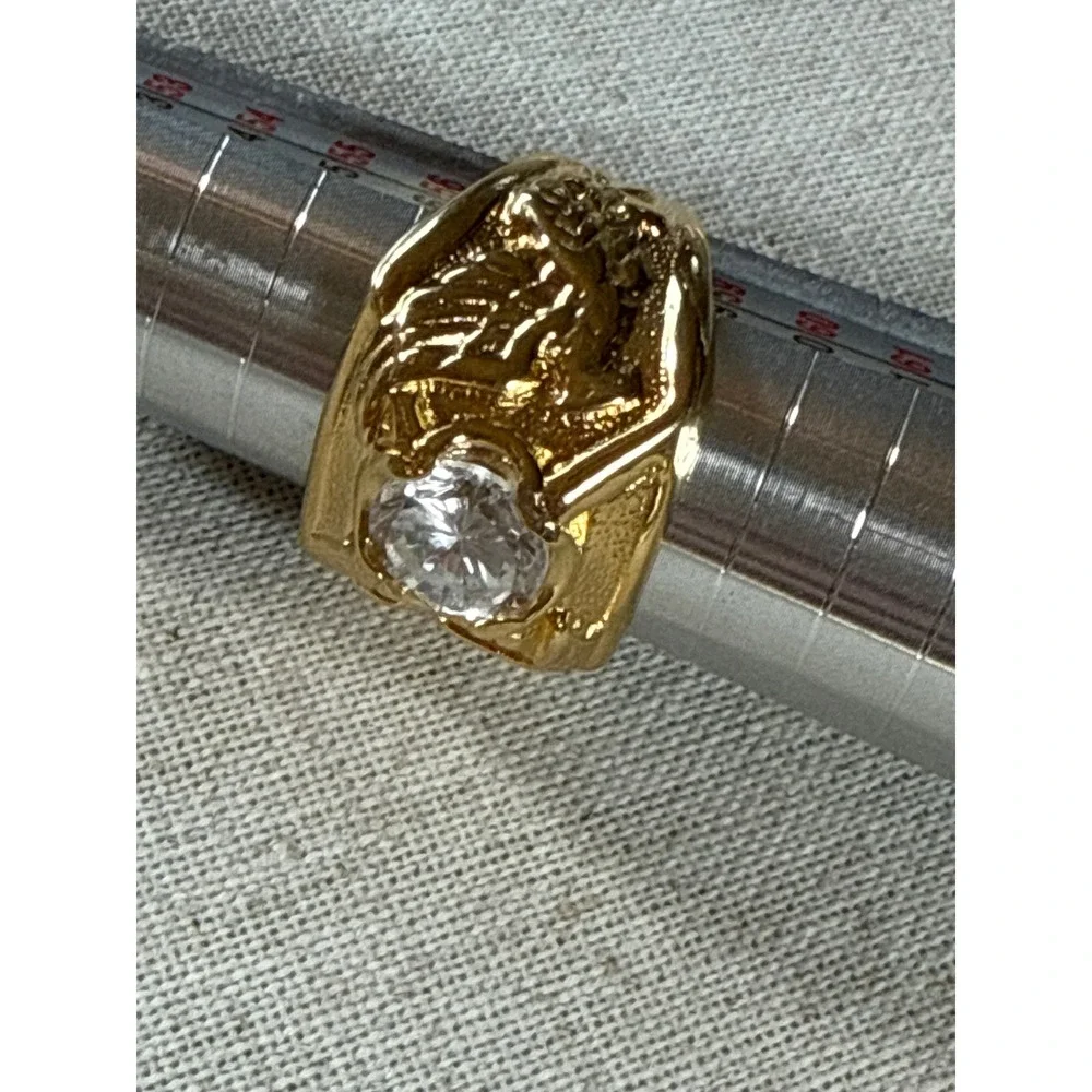 Vintage Seta‎ Mens Gold Tone Eagle Signet Ring Cubic Zirconia Size 8.25 Sopranos